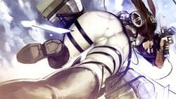 1girls ass attack_on_titan big_ass black_hair boots cameltoe cap dat_ass denim female female_only goes_hard highres jeans looking_back mikasa_ackerman namaniku_atk pantylines scarf skin_tight solo sword tight_jeans tight_pants weapon