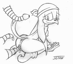 anus avian bandana bent_over black_and_white breasts consensual_tentacles jigsaw_(artist) monochrome nipples pussy sega sideboob sketch sonic_(series) tentacle vaginal_penetration wave_the_swallow