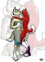 balls bask canine clothing couple cuddle canine frottage furry gay holding humanoid_penis husky kissing love male male_only no_humans penis sheath underwear undressing wolf yaoi