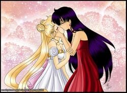 2010 2girls amethyst-rose bishoujo_senshi_sailor_moon clothed clothing dress female female_only human kissing nipples princess_serenity rei_hino small_breasts usagi_tsukino yuri