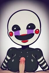 ai_generated animatronic animatronic_female black_skin breasts classic_fnaf_2_marionette classic_fnaf_2_puppet female five_nights_at_freddy's five_nights_at_freddy's_2 haunted looking_aside male_pov marionette_(fnaf) masked_female off_screen_male_character original_fnaf_2_marionette original_fnaf_2_puppet penis pixai puppet_(fnaf) robot_girl simple_background striped_arms ultimate_custom_night upper_body viewer_perspective white_pupils