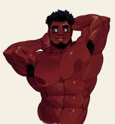 armpit_hair backupcardd bara beard big_pecs black_hair bottomless capsulecomputrz dark-skinned_male dark_skin facial_hair hands_behind_head male male_only muscles muscular nude solo solo_male vibriicapsule2