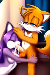 1boy 1boy1girl 1girls ai_generated animal_ears animal_nose anthro blowjob blue_eyes blush body_fur closed_eyes closed_mouth closed_smile cum cum_dripping cum_in_mouth cum_inside cum_leak cum_leaking cum_leaking_out_of_mouth cumdrip cumleak erection female fox_boy fox_ears fox_tail furry furry_male hair_over_one_eye half-closed_eyes hand_on_another's_head hand_on_head hand_on_leg happy indoors light_blush male miles_prower mobian mobian_fox nude orange_fur original_character penis penis_in_mouth precum purple_hair purple_skin sitting smile sonic_(series) sonic_the_hedgehog_(series) spread_legs sucking sucking_penis tail tails tails_the_fox tayasse_uco testicles two-tone_fur uncensored white_fur