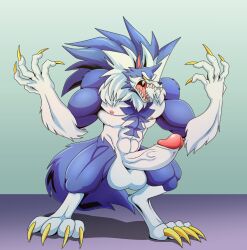 anthro avalewds balls bara barazoku big_balls big_penis blue_fur boner canine capcom darkstalkers erection furry jon_talbain male male_only muscles muscular muscular_male nude penis solo solo_male werewolf wolf