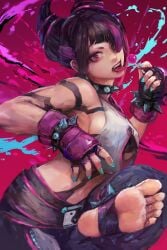 1girls breasts feet female female_only foot_fetish heterochromia juri_han lollipop looking_at_viewer michemashu nail_polish pov pov_eye_contact pov_feet soles solo solo_female street_fighter toenail_polish toenails toes tongue tongue_out