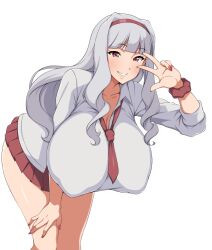 1girls breasts female female_only huge_breasts idolmaster jabara_tornado large_breasts light-skinned_female light_skin long_hair massive_breasts naughty_face schoolgirl shijou_takane white_hair