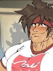 backupcardd bara big_pecs blush boner capsulecomputrz erection guilty_gear headband male male_only muscles muscular penis shadow shirt sol_badguy solo solo_male vibriicapsule2