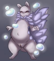 3_fingers 3_toes anthro big_tail blush blush_lines bubble clitoris digitigrade fan_character feet female fingers front_view furry genitals hi_res looking_at_viewer navel neck_tuft nude phifo_(artist) pregnant pregnant_female pussy rain_world shaded slugcat solo standing tail toes tuft