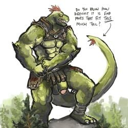 anthro aokmaidu argonian balls bara barazoku flaccid male male_only muscles muscular penis scalie skyrim solo solo_male tail the_elder_scrolls