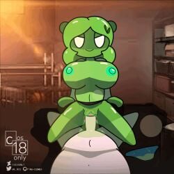 animated big_breasts breasts cos-18only cowgirl_position female finy_(cosonly) gif green_nipples green_skin juice looking_at_viewer monster_girl nipples pussy ride school_uniform schoolgirl sex slime slime_girl slime_monster storage_room tea thick_thighs thighs white_eyes