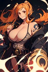 ai_generated big_breasts cloak female female_only huge_breasts nami nami_(one_piece) one_piece orange_eyes orange_hair post-timeskip robin_(fire_emblem)_(cosplay) tattoo_on_arm