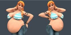 1girls 3d belly big_belly big_breasts bikini breasts broadwell cleavage female female_only huge_breasts nami one_piece orange_hair post-timeskip pregnant