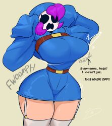 1girls ass_expansion big_ass big_breasts bimbo breast_expansion breasts breasts_focus busty clothed dreamerknights female female_only garter_belt garter_straps gender_transformation huge_ass huge_breasts mario_(series) nintendo oc oc_only panic panicking shy_gal thick_thighs thighs wide_hips