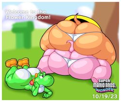 2girls ass_cleavage ass_focus ass_window big_ass butt_crack clothed dumptruck_ass elephant_daisy elephant_peach faucyv female huge_ass mario_(series) multiple_girls princess_daisy princess_peach sideass super_mario_bros._wonder volfenf yoshi