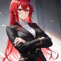 ai_generated angry black_blazer black_clothing original_character red_bow red_hair school_uniform unstable_diffusion