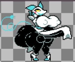 anthro ass_bigger_than_head ass_focus barely_clothed big_ass big_balls big_breasts big_bulge big_butt big_penis breasts bubble_butt bulge bulge_through_clothing clothed deltarune faucyv futa_only futanari huge_ass huge_balls huge_breasts huge_bulge huge_cock hyper_bulge hyper_penis nipples_visible_through_clothing no_bra no_underwear penis pixel_art shortstack sideass tasque_manager_(deltarune) undertale undertale_(series) useless_clothing volfenf