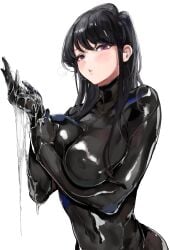 1girls big_breasts black_bodysuit black_hair bodysuit breasts cum cum_in_hands curvy curvy_female elbow_gloves female female_only gloves komi-san_wa_komyushou_desu komi_shouko latex latex_bodysuit latex_breasts latex_clothing latex_elbow_gloves latex_gloves latex_long_gloves latex_nipples latex_skin latex_skinsuit latex_suit latex_vagina light-skinned_female light_skin long_gloves long_hair looking_at_viewer mamimi_(mamamimi) nipples nipples_visible_through_clothing skin_tight skin_tight_outfit skin_tight_suit skintight skintight_bodysuit skintight_clothes skintight_clothing skintight_suit solo tagme