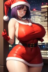 ai_generated big_breasts bishoujo_senshi_sailor_moon breasts christmas christmas_outfit clothing female female_only hotaru_tomoe large_breasts mommy nai_diffusion nipples sailor_saturn santa_costume santa_hat stable_diffusion