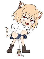 1futa 2d 2d_(artwork) anthro anthro_futa bangs blonde_hair blue_skirt blush boots cat_ears cat_tail clothed clothing color dick dickgirl feline foreskin futa_only futanari glass j_d_ lifting_skirt light-skinned_female light_skin melty_blood meme neco-arc open_mouth peeing peeing_into_glass penis penis_peek pilk piss pissing red_eyes self_upload tongue turtleneck uncircumcised urination watersports white_background white_turtleneck