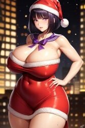 ai_generated big_breasts bishoujo_senshi_sailor_moon breasts christmas christmas_outfit clothing dress hotaru_tomoe large_breasts nai_diffusion sailor_saturn santa_costume solo solo_female stable_diffusion standing