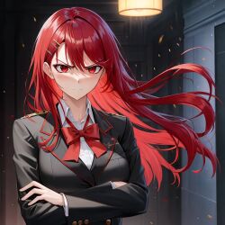 ai_generated angry black_blazer black_clothing original_character red_bow red_hair school_uniform unstable_diffusion