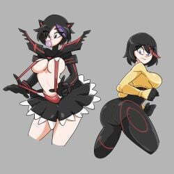 2girls asian ass big_ass big_breasts big_hero_6 big_hero_6:_the_series black_hair bodysuit breasts clothed clothing_swap cosplay disney female female_only gogo_tomago gogo_tomago_(cosplay) goth huge_ass inner_sideboob kill_la_kill large_breasts marvel matoi_ryuuko matoi_ryuuko_(cosplay) multiple_girls no_bra saucymojo sideboob studio_trigger thick thick_thighs tight_clothing