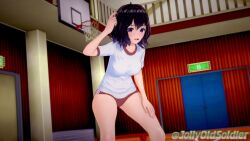 1girls 3d bare_legs basketball_court breasts female female_only fire_emblem fire_emblem_awakening gym gym_uniform indoors jollyoldsoldier legs medium_breasts morgan_(fire_emblem) morgan_(fire_emblem)_(female) nintendo open_mouth purple_eyes purple_hair shirt short_hair short_shorts shorts solo sportswear