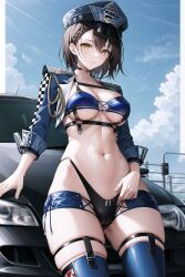 ai_generated azur_lane baltimore_(azur_lane) breasts brown_hair female female_focus female_only fully_clothed large_breasts lunarheron nude race_queen revealing_clothes self_upload shiny_clothes skimpy skimpy_clothes stockings yellow_eyes