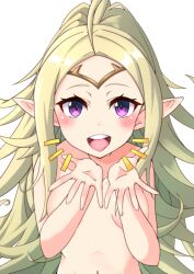 1girls after_fellatio after_oral after_sex ahoge apoj bare_arms bare_shoulders blonde_hair breasts collarbone completely_nude female female_only fire_emblem fire_emblem_awakening long_hair looking_at_viewer nintendo nipples nowi_(fire_emblem) nude nude_female pointy_ears purple_eyes shoulders small_breasts solo very_long_hair white_background