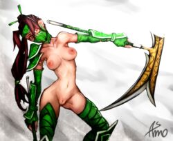 1girls akali akali_jhomen_tethi asmo brown_eyes brown_hair brown_hair_female female female_focus female_only league_of_legends nearly_naked nearly_nude posing posing_with_weapon riot_games skimpy_clothes skimpy_costume skimpy_dress skimpy_outfit solo_female solo_focus visible_nipples visible_pussy