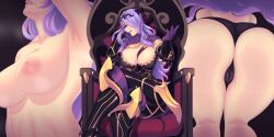 1girls armpits ass black_panties breasts camilla_(fire_emblem) cleavage female female_only fire_emblem fire_emblem_fates large_ass large_breasts multiple_views nintendo panties seios solo throne underwear