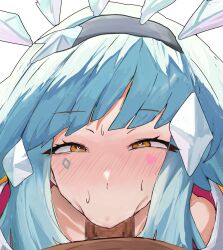 1boy 1girls :>= blowjob blowjob_face blue_hair cola_bcde color colored deep_blowjob deepthroat diamond_(shape) eye_contact fellatio fellatio_gesture female female_focus full_color heart heart-shaped_pupils k/da_series k/da_superfan k/da_superfan_neeko league_of_legends light-skinned_female light_blue_hair medium_hair neeko oral petite pov sweat teamfight_tactics teenager unseen_male_face