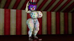 1girls 3d 3d_(artwork) animated barefoot clothed clown clown_girl completely_nude completely_nude_female female female_only full_body ironhawk naked naked_female no_sound nude nude_female purple_hair solo solo_female tagme undressing video