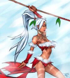 1girls asmo big_breasts christmas female forehead_gem forehead_jewel gem_on_forehead jewel_on_forehead league_of_legends nidalee ponytail ponytail_female riot_games skimpy skimpy_clothes skimpy_costume skimpy_outfit snow_bunny_nidalee snowdown_series snowdown_showdown_series solo solo_female solo_focus spear strapless strapless_top strapless_topwear tribal_markings tribal_tattoo tribal_tattoos tube_top white_hair white_hair_female