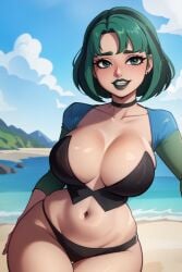 1girls ai_generated bare_thighs big_breasts breasts curvy female female_only gwen_(tdi) hourglass_figure navel no_pants no_skirt rocksolidart seaside solo solo_female thick_thighs total_drama_island wide_hips