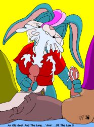 anthro binky_bunny_(rutwell) blue_body blue_fur bodily_fluids bottomless bovid breasts brown_body brown_fur caprine clothed clothing cum female fur genital_fluids genitals goat group hair handjob humanoid_genitalia humanoid_penis kthanid_(artist) lagomorph leporid male male/female mammal orgasm page_3 page_number penile penis pink_nose purple_hair rabbit randy_rabbit rutwell_forest sex simple_background trio white_body white_fur william_goat_esq. yellow_background