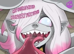 briar_(league_of_legends) fangs female female_pred giantess giantess_vore grey_skin league_of_legends long_tongue nikonoir oral_vore saliva size_difference uvula vampire vampire_girl vore white_hair