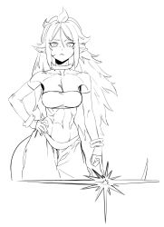 1girls android_21 angry_expression annoyed belly_button big_breasts bracelet dragon_ball dragon_ball_fighterz dragon_ball_z elf_ears energy jewelry looking_at_viewer majin_android_21 navel pointy_ears sketch spiked_hair spiky_hair zquung