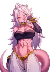 1girls android_21 arabian_clothes athletic_female belly_button big_breasts bracelet dragon_ball dragon_ball_fighterz dragon_ball_z elf_ears harem_outfit jewelry looking_at_viewer majin_android_21 monster_girl navel pink_body pink_skin pointy_ears red_eyes spiked_hair spiky_hair tail very_long_hair white_hair zquung