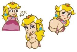 1girls ass blonde_hair breasts cas_van_de_pol cas_van_de_pol_(style) female female_only full_body hexanne inviting kneeling long_hair mario_(series) multiple_views naked nintendo nipples princess_peach princess_peach_(recap) simple_background solo tagme white_background