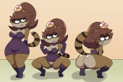 1girls anthro anthro_penetrating_anthro ass big_ass breasts brown_fur brown_hair chub chubby chubby_female clothing dress female female_only furry furry_only humanoid kohiitiimo mario_(series) multiple_views new_super_mario_bros._u_deluxe raccoon raccoon_girl regular_show rigbbette rigbette_(benson_dancing) rigby_(regular_show) rule_63 seductive solo spread_legs squatting standing super_crown tail tube_dress twerking