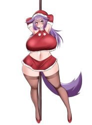 bayoshii christmas_outfit fox_girl huge_breasts lunafoxe purple_hair