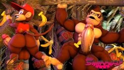 2boys 3d 3d_(artwork) boner brown_body brown_fur bubble_ass bubble_butt diddy_kong donkey_kong donkey_kong_(series) erection furry furry_only gay male_only nintendo no_humans nude shinyagaia thick_ass thick_thighs