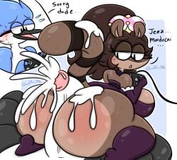 ass big_ass big_breasts big_thighs breasts brown_hair bubble_butt controller cum cumshot dat_ass dialogue furry gigantic_ass gigantic_breasts gloves huge_ass huge_breasts huge_thighs lewdchuu_(artist) looking_at_penis male mario_(series) mordecai_(regular_show) new_super_mario_bros._u_deluxe penis playing_videogame ponytail regular_show rigbette_(benson_dancing) rigby_(regular_show) rule_63 super_crown tagme text thick_hips thick_thighs thighhighs thighs video_games