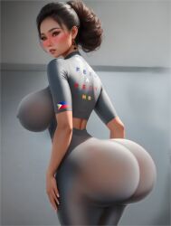 ai_generated anticipation asian asian_female back_to_viewer bad_anatomy big_ass big_breasts blush bodysuit brown_hair bubble_ass bubble_butt clothed clothed_female dark_hair dotm00n eye_makeup female filipina filipino filipino_female funny grey_background grey_legwear hair_up horny horny_female huge_ass huge_breasts huge_butt humor large_ass large_butt light-skinned_female looking_back makeup neck_tattoo nipples nipples_visible_through_clothing philippine_flag pinay ponytail queen_of_spades queen_of_spades_symbol see-through see-through_clothing sheer sheer_clothing sheer_legwear simple_background simple_coloring small_waist solo solo_female solo_focus tattoo tattoos text_on_clothing text_on_topwear tight_clothing voluptuous wide_hips