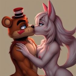 1:1 1boy 1boy1girl 1girls ai_generated anthro anthro_on_anthro arctic_fox bear bear_ears beige_fur black_pupils blue_eyes brown_bear brown_fur edited eyebrows eyelashes female feral feral_on_feral feral_only five_nights_at_freddy's five_nights_at_freddy's_2 fox fox_ears fox_girl fox_humanoid fox_tail frosting.ai furry furry_only grizzly_bear hair kissing long_hair looking_at_another looking_at_partner love lovers loving_couple male male/female mangle_(fnaf) medium_breasts muscular pink_fur shoulder_tuft slim snout tail top_hat toy_freddy_(fnaf) tuft two_tone_fur wavy_hair whisker_markings white_body white_fur white_sclera yellow_eyes