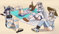 4girls amiya_(arknights) arknights bondage bound ch'en ch'en_the_holungday_(arknights) female female_only gag gagged holungday nivek15 skadi_(arknights) skadi_(waverider)_(arknights) tape_gag the utage_(arknights) utage_(summer_flowers)_(arknights)