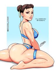 1girls asian asian_female ass big_ass big_breasts bikini blue_lingerie boobs breasts brown_hair capcom chun-li cleavage_overflow countershade_feet feet female female_only light-skinned_female light_skin lingerie nail_polish pale_soles sideboob sparkietheartist street_fighter street_fighter_6 swimsuit thick_thighs wide_hips