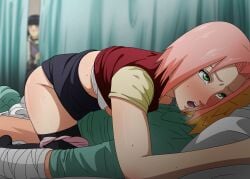 1boy 2girls ahe_gao being_watched black_hair black_socks blonde_hair caught caught_in_the_act cowgirl_position cuckquean girl_on_top hospital hospital_bed hyuuga_hinata moaning multiple_girls naruto naruto_(series) naruto_shippuden netorare noxdsa nude orgasm panties pantyhose pink_hair sakura_haruno sex sex_from_behind short_hair socks straight thigh_socks thighhighs underwear unprofessional_behavior uzumaki_naruto voyeur voyeurism watching