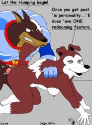 1990s 1999 20th_century all_fours anal anal_sex animal_genitalia anthro anthro_on_anthro balls blitz_(road_rovers) blue_eyes bottomless breasts brown_body brown_fur canid canine canis clothed clothing colleen_(road_rovers) collie dialogue dobermann doggy_style domestic_dog duo english_text erection female female_penetrated from_behind_position fur genitals hair herding_dog kthanid_(artist) male male/female male_penetrating male_penetrating_female mammal nipples nude pastoral_dog penetration penis pinscher raised_tail red_eyes road_rovers sex sheath sheepdog side_boob side_view speech_bubble tail text